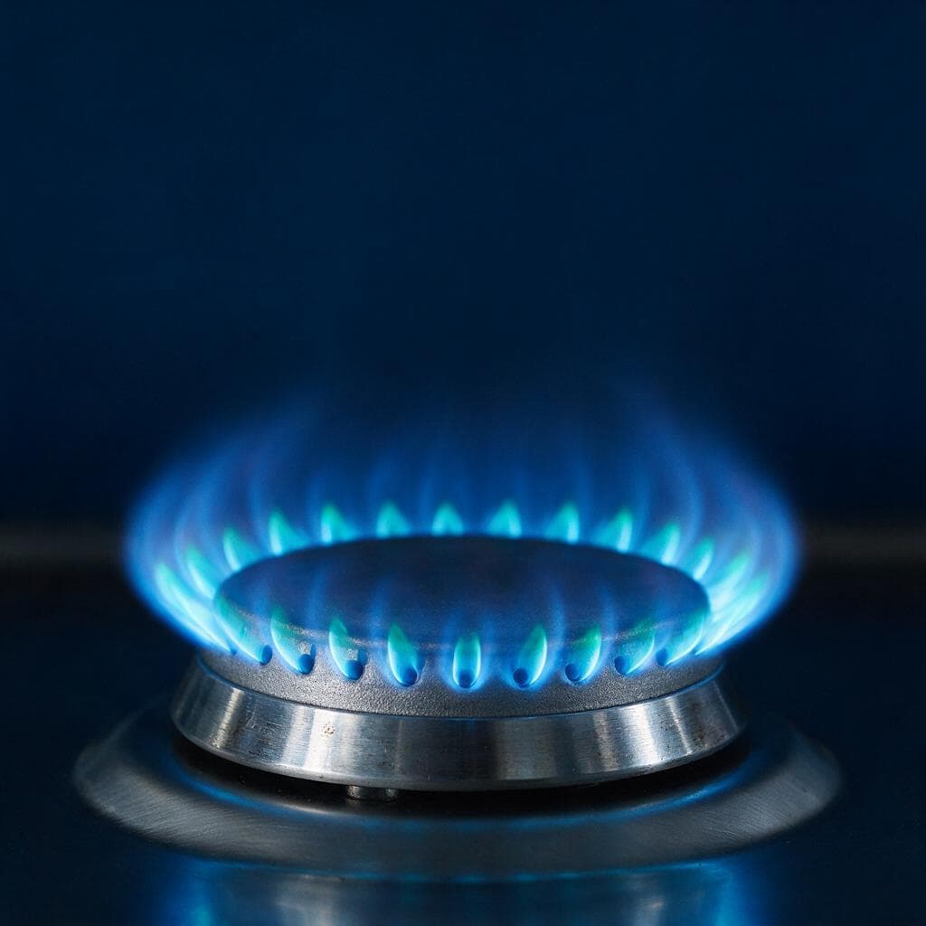 A clean blue gas flame against deep navy